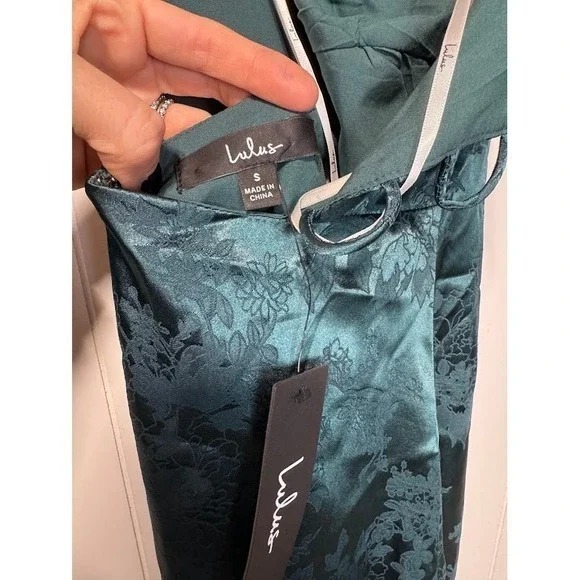 Lulus Exquisite Emerald‎ Green Floral Burnout Halter Lace Up Mini Dress Size S - Picture 6 of 9